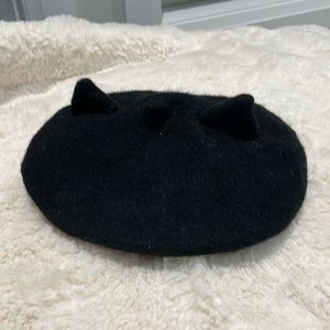 Black Beret Hat with Cat Ears
